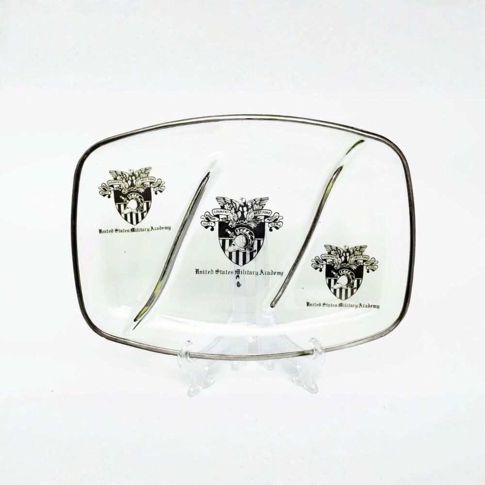 Vintage West Point Glass Dish Patriotic US Military Decor Go Army Souvenir MCM